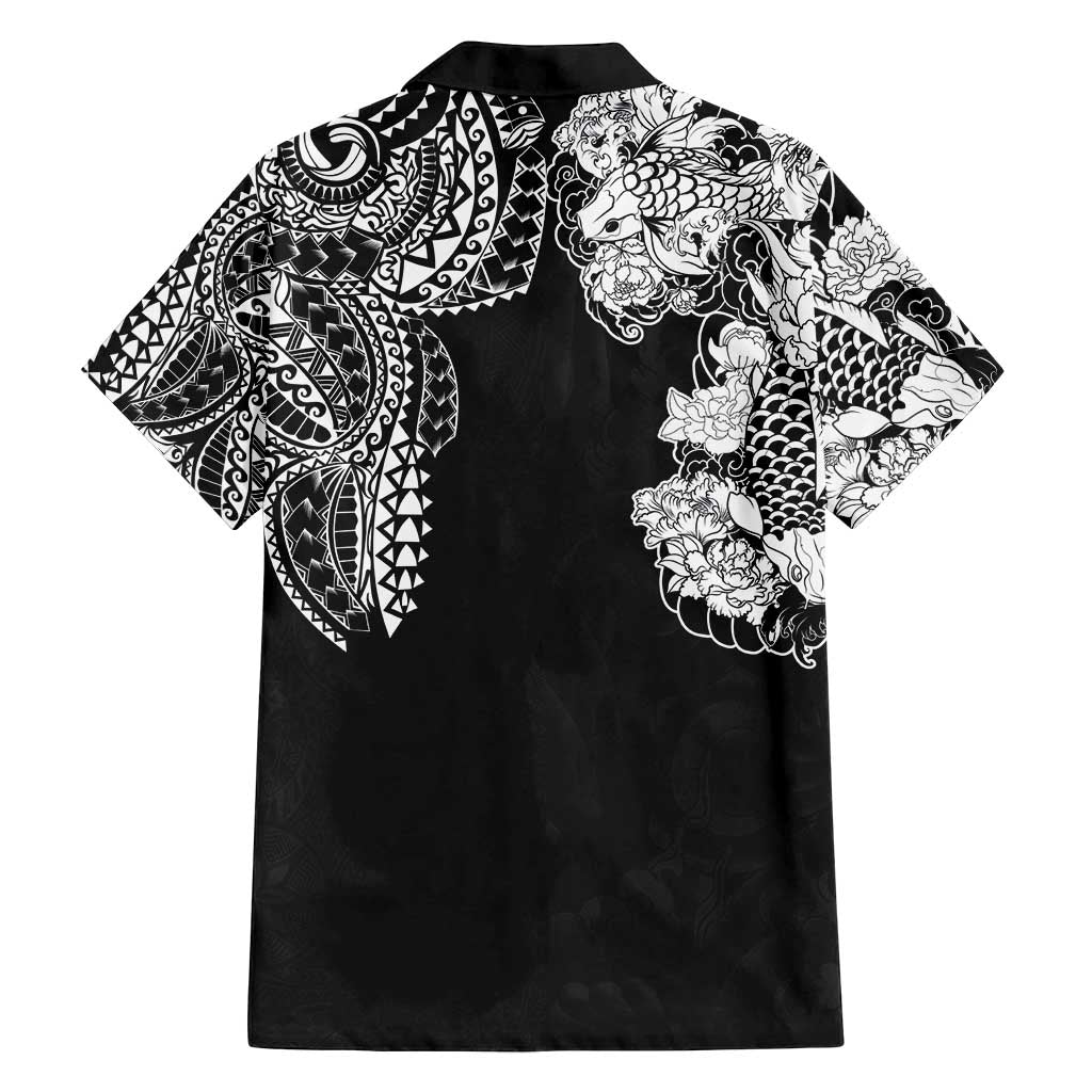Japanese Irezumi and Hawaiian Polynesian Art Tattoo Family Matching Summer Maxi Dress and Hawaiian Shirt Black Color - Polynesian Pride