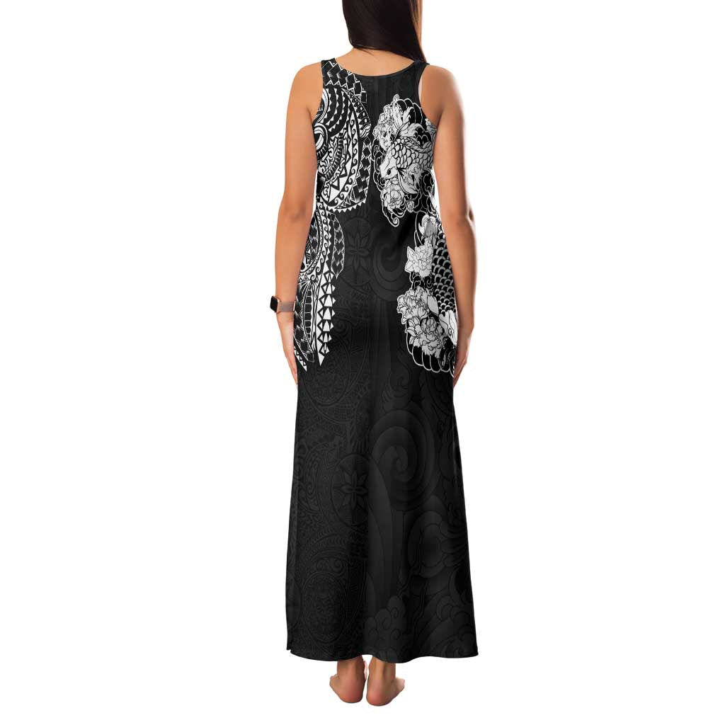 Japanese Irezumi and Hawaiian Polynesian Art Tattoo Family Matching Tank Maxi Dress and Hawaiian Shirt Black Color - Polynesian Pride