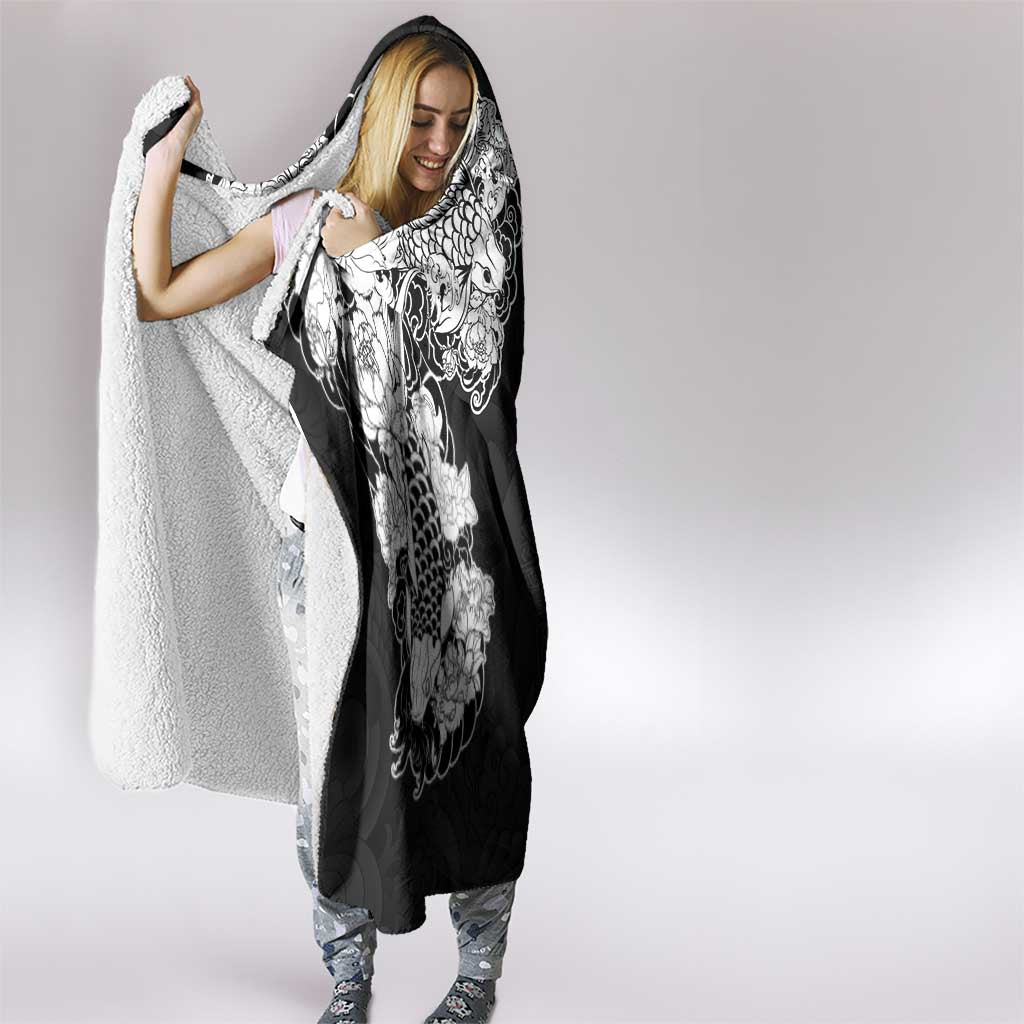 Japanese Irezumi and Hawaiian Polynesian Art Tattoo Hooded Blanket Black Color - Polynesian Pride