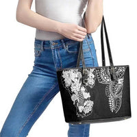 Japanese Irezumi and Hawaiian Polynesian Art Tattoo Leather Tote Bag Black Color - Polynesian Pride