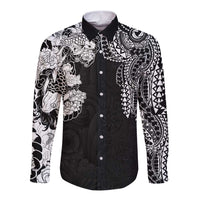 Japanese Irezumi and Hawaiian Polynesian Art Tattoo Long Sleeve Button Shirt Black Color - Polynesian Pride