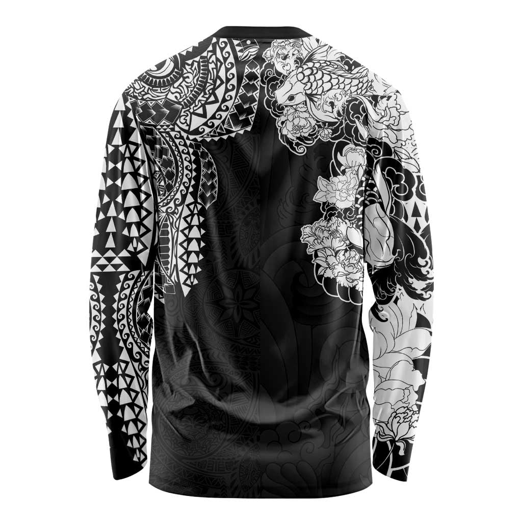 Japanese Irezumi and Hawaiian Polynesian Art Tattoo Long Sleeve Shirt Black Color - Polynesian Pride