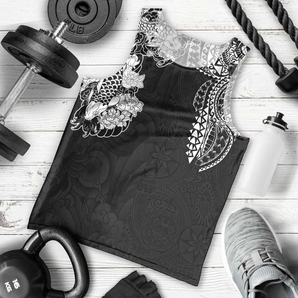 Japanese Irezumi and Hawaiian Polynesian Art Tattoo Men Tank Top Black Color - Polynesian Pride