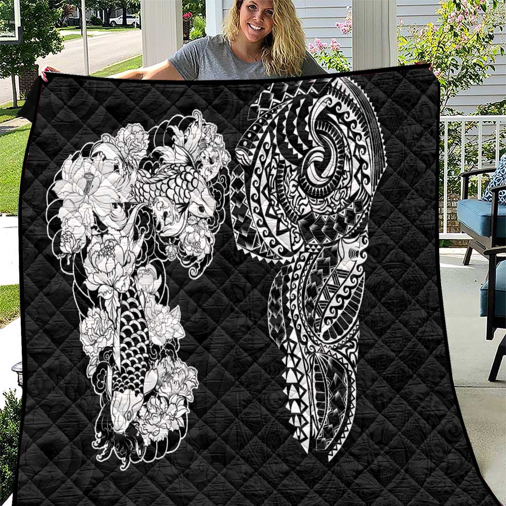 Japanese Irezumi and Hawaiian Polynesian Art Tattoo Quilt Black Color - Polynesian Pride