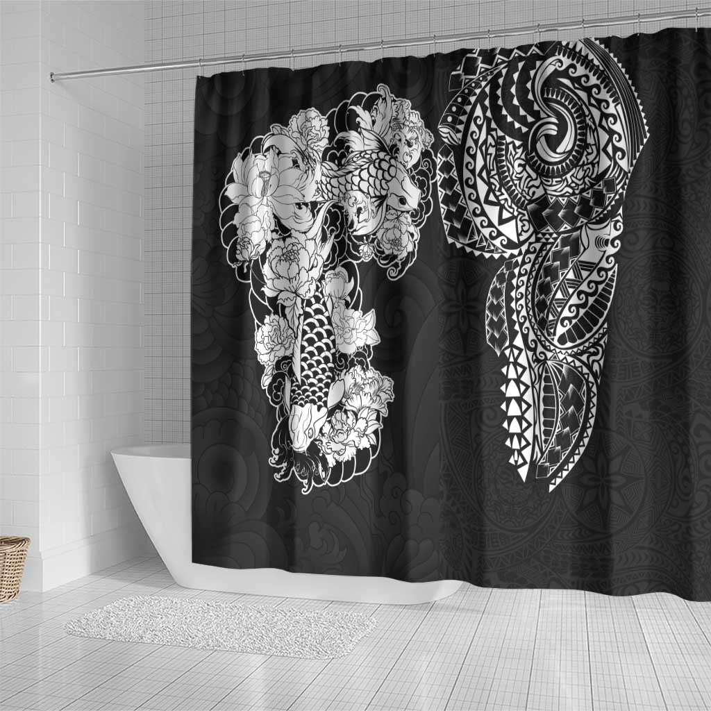 Japanese Irezumi and Hawaiian Polynesian Art Tattoo Shower Curtain Black Color - Polynesian Pride