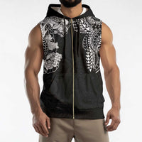 Japanese Irezumi and Hawaiian Polynesian Art Tattoo Sleeveless Zip Hoodie Black Color - Polynesian Pride