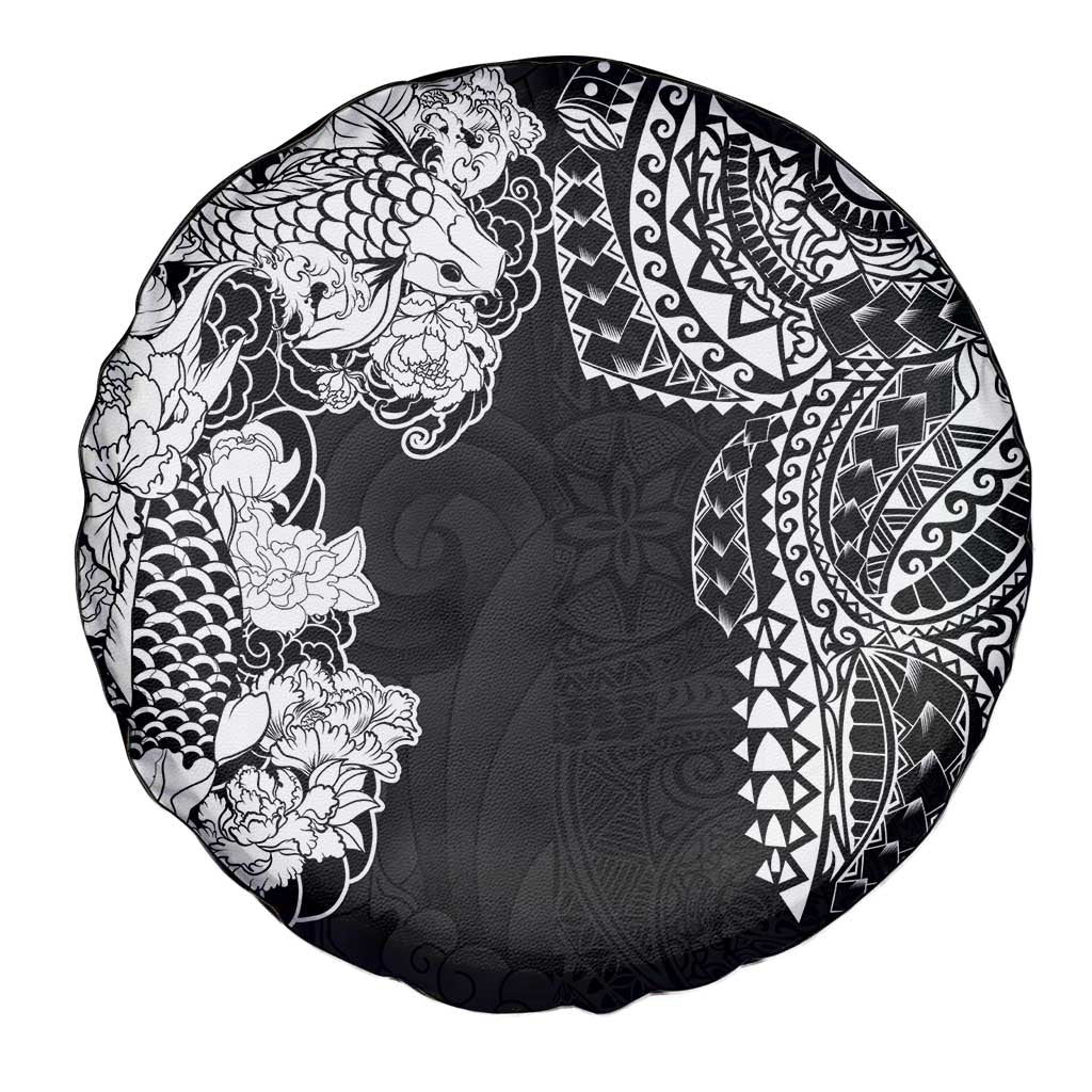 Japanese Irezumi and Hawaiian Polynesian Art Tattoo Spare Tire Cover Black Color - Polynesian Pride