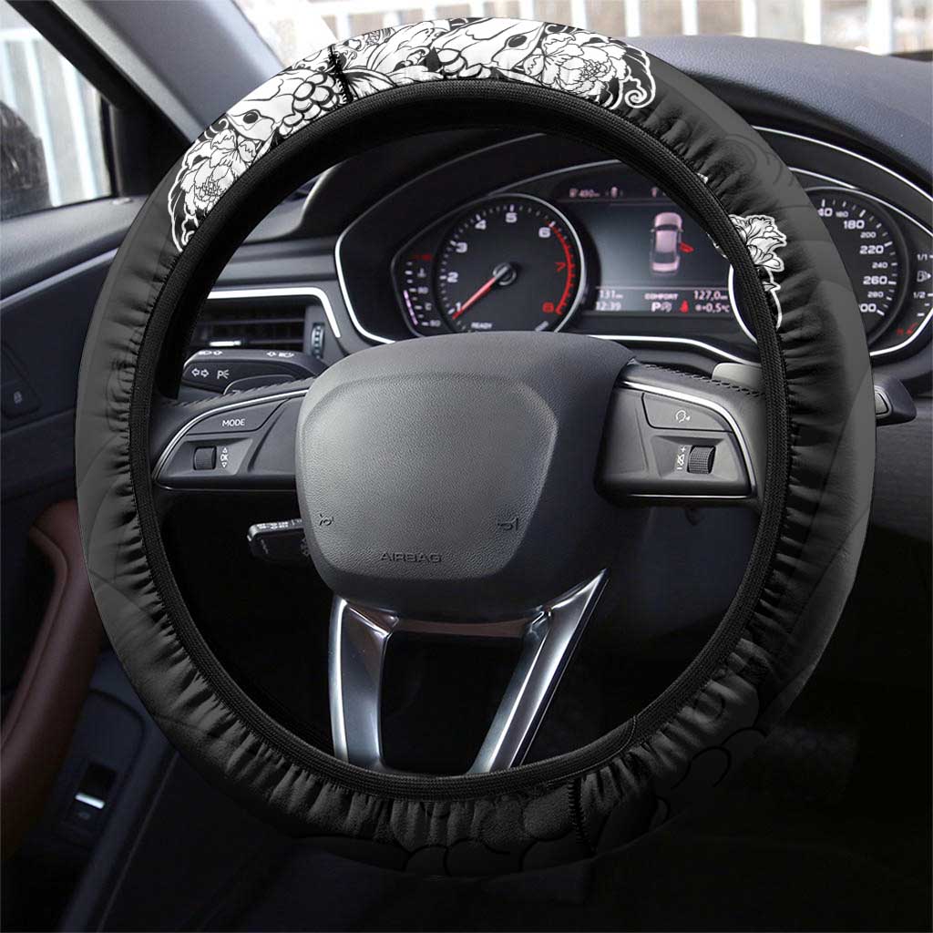 Japanese Irezumi and Hawaiian Polynesian Art Tattoo Steering Wheel Cover Black Color - Polynesian Pride