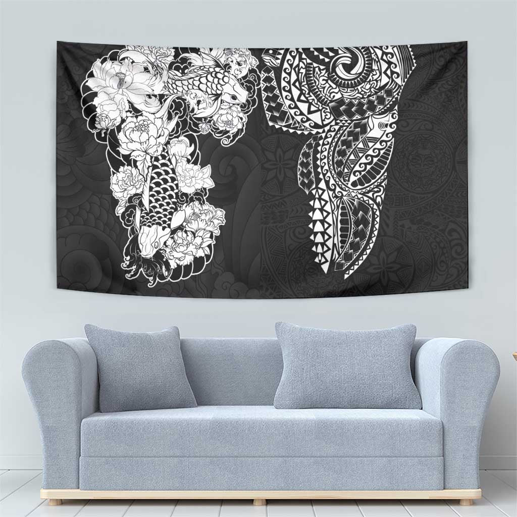 Japanese Irezumi and Hawaiian Polynesian Art Tattoo Tapestry Black Color - Polynesian Pride
