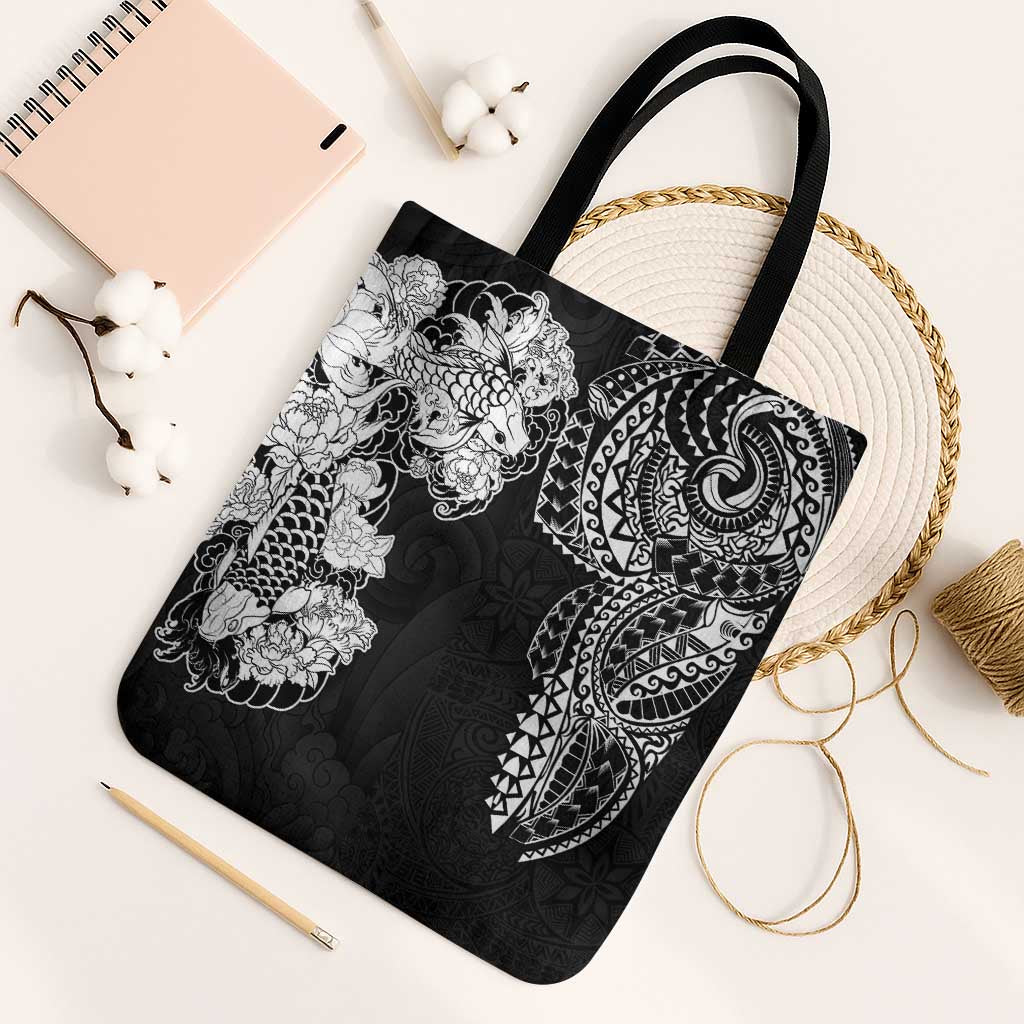 Japanese Irezumi and Hawaiian Polynesian Art Tattoo Tote Bag Black Color - Polynesian Pride