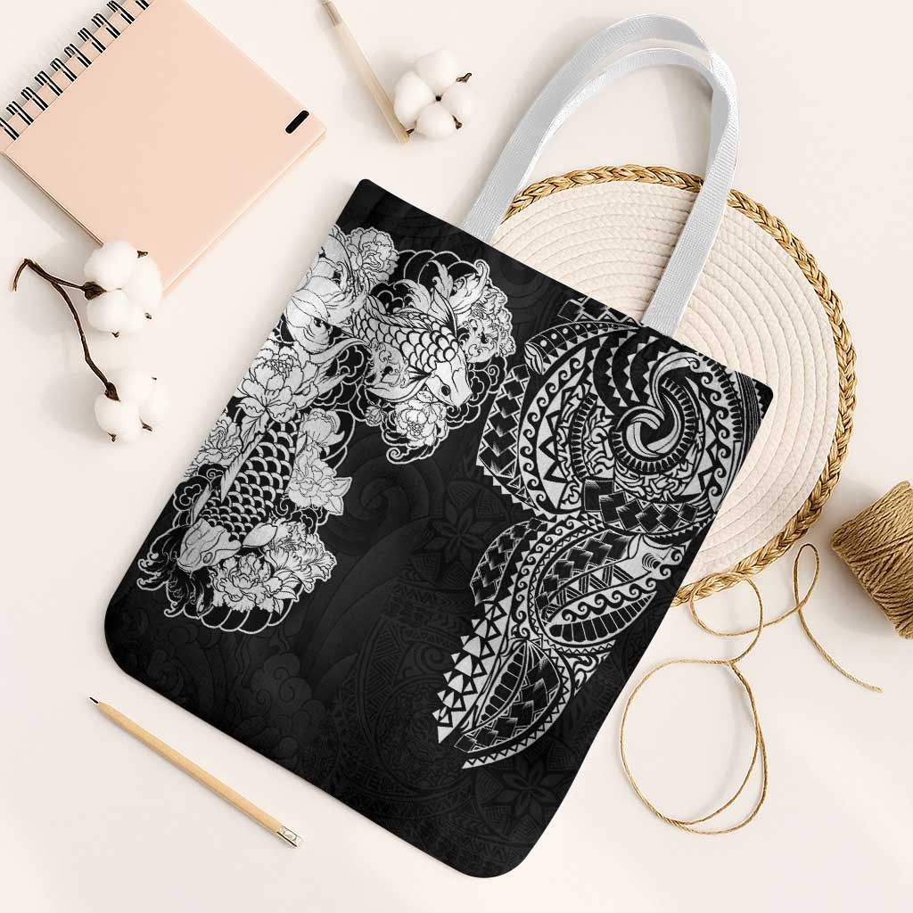 Japanese Irezumi and Hawaiian Polynesian Art Tattoo Tote Bag Black Color - Polynesian Pride