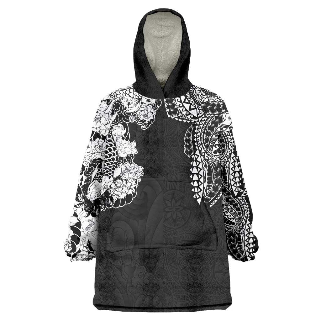 Japanese Irezumi and Hawaiian Polynesian Art Tattoo Wearable Blanket Hoodie Black Color - Polynesian Pride