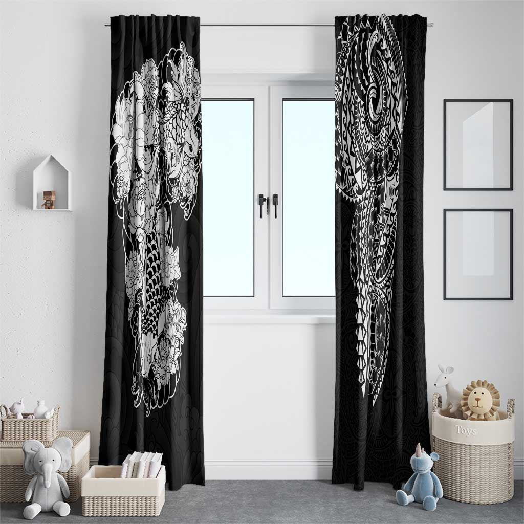 Japanese Irezumi and Hawaiian Polynesian Art Tattoo Window Curtain Black Color - Polynesian Pride