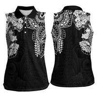 Japanese Irezumi and Hawaiian Polynesian Art Tattoo Women Sleeveless Polo Shirt Black Color - Polynesian Pride