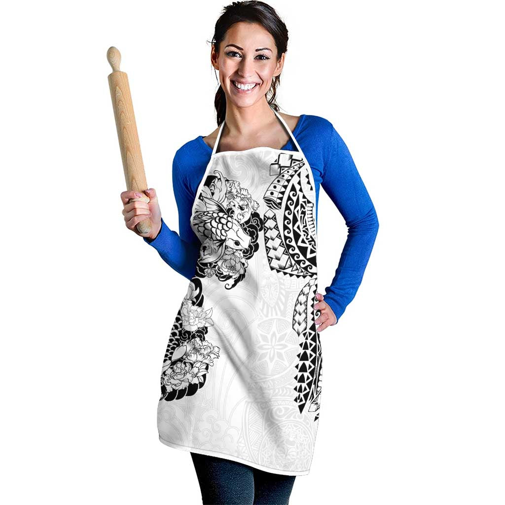 Japanese Irezumi and Hawaiian Polynesian Art Tattoo Apron White Color - Polynesian Pride