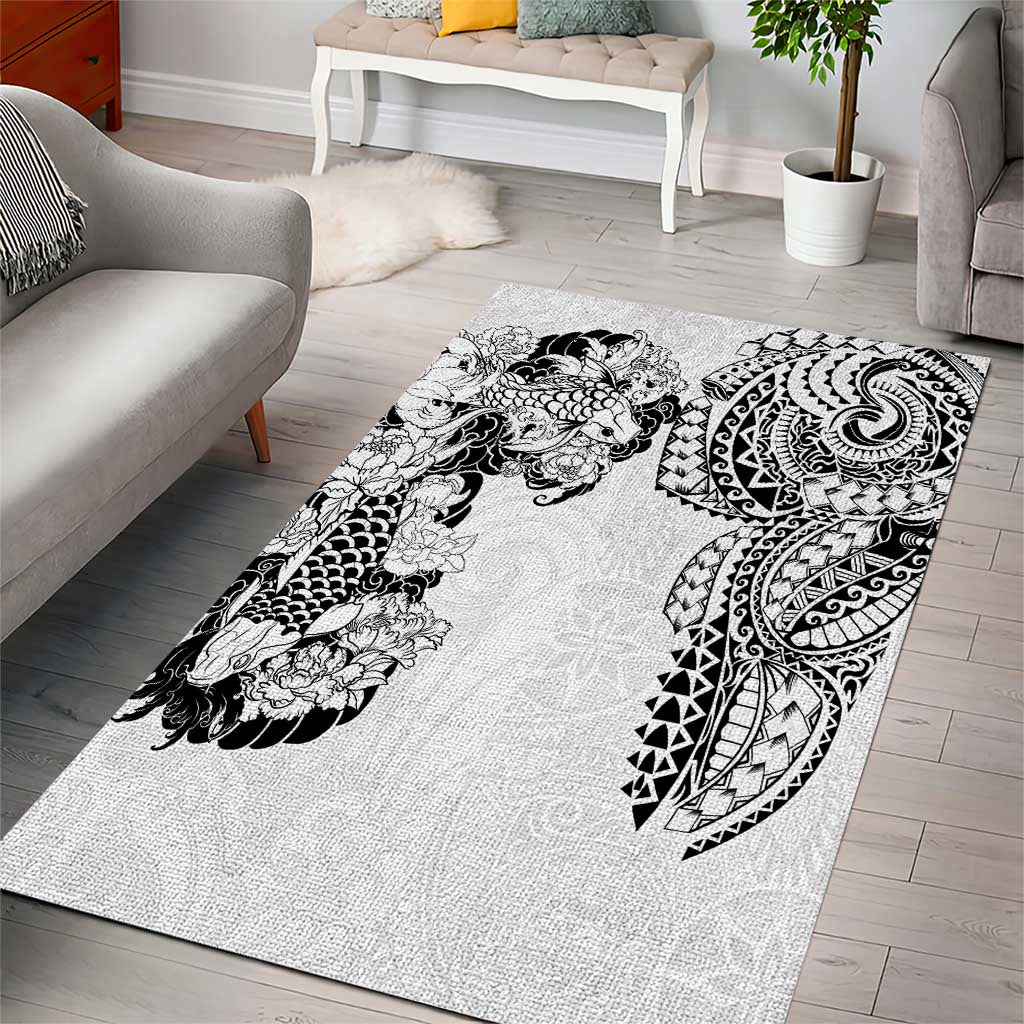 Japanese Irezumi and Hawaiian Polynesian Art Tattoo Area Rug White Color - Polynesian Pride
