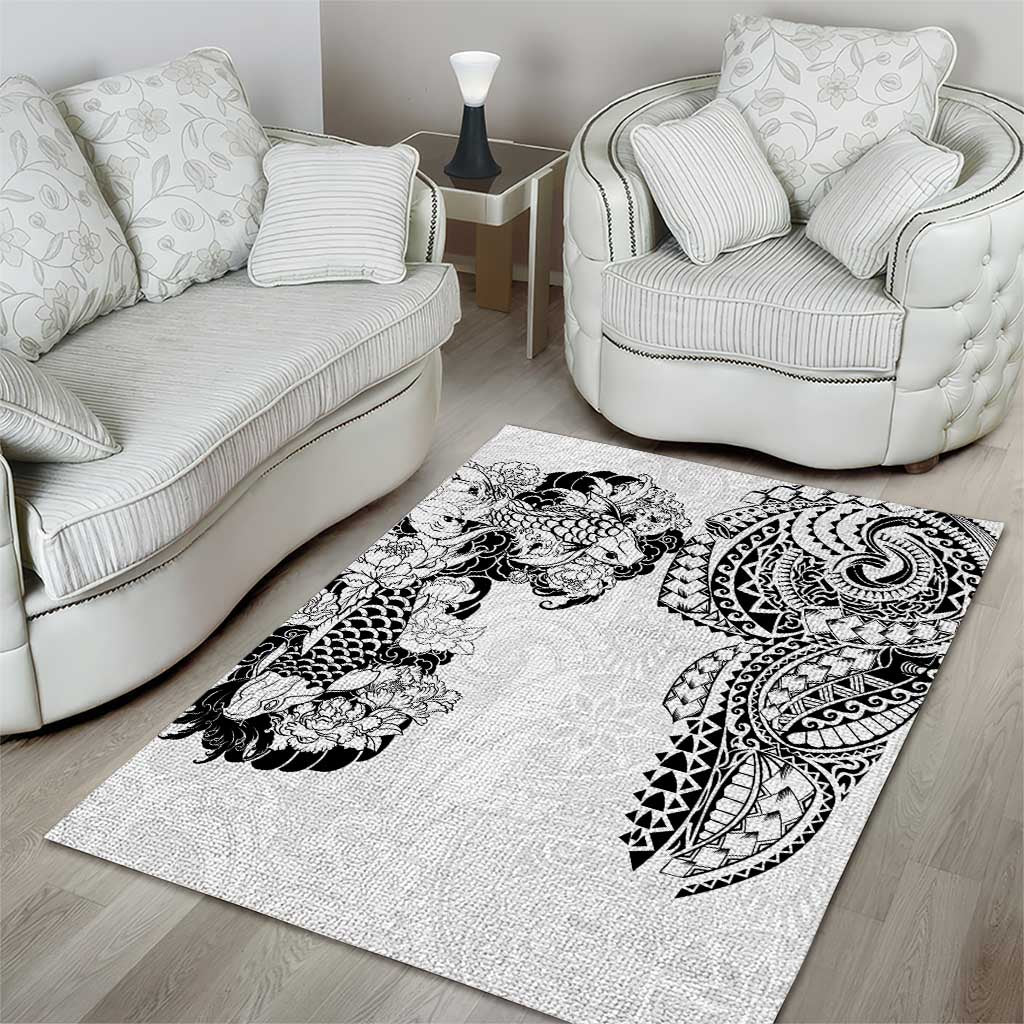 Japanese Irezumi and Hawaiian Polynesian Art Tattoo Area Rug White Color - Polynesian Pride