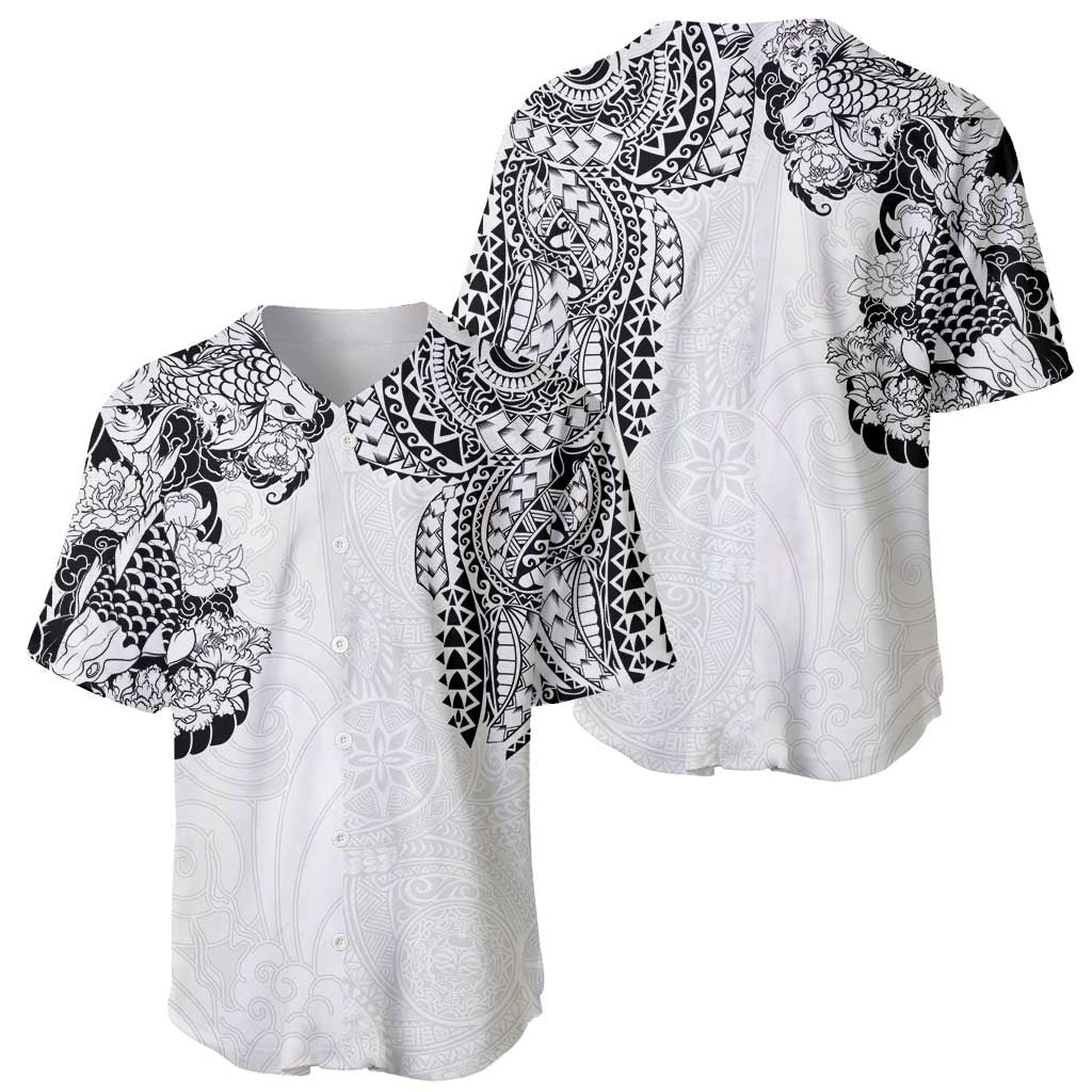 Japanese Irezumi and Hawaiian Polynesian Art Tattoo Baseball Jersey White Color - Polynesian Pride