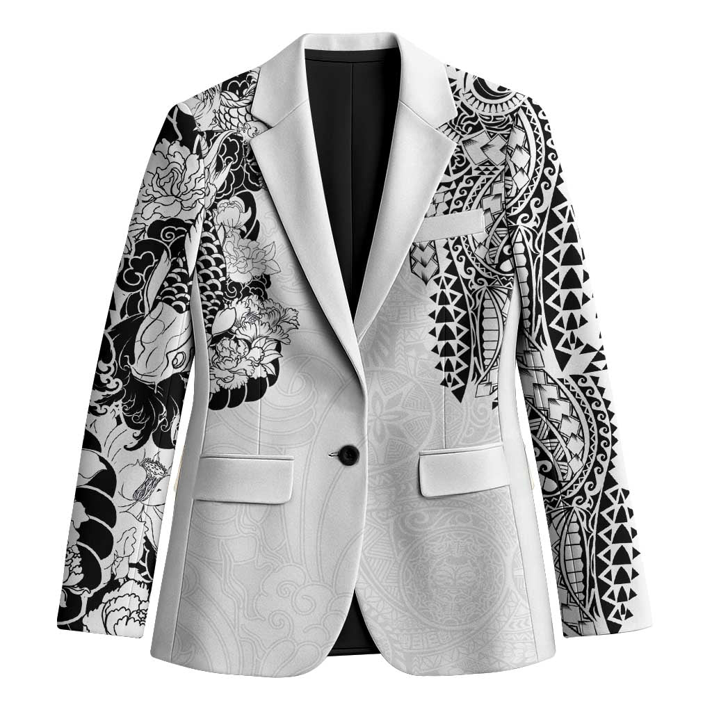 Japanese Irezumi and Hawaiian Polynesian Art Tattoo Blazer White Color - Polynesian Pride