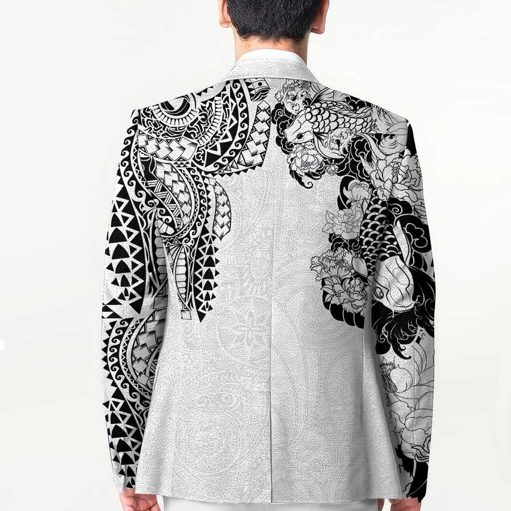 Japanese Irezumi and Hawaiian Polynesian Art Tattoo Blazer White Color - Polynesian Pride