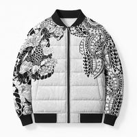 Japanese Irezumi and Hawaiian Polynesian Art Tattoo Bomber Puffer Jacket White Color - Polynesian Pride