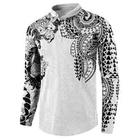 Japanese Irezumi and Hawaiian Polynesian Art Tattoo Button Sweatshirt White Color - Polynesian Pride