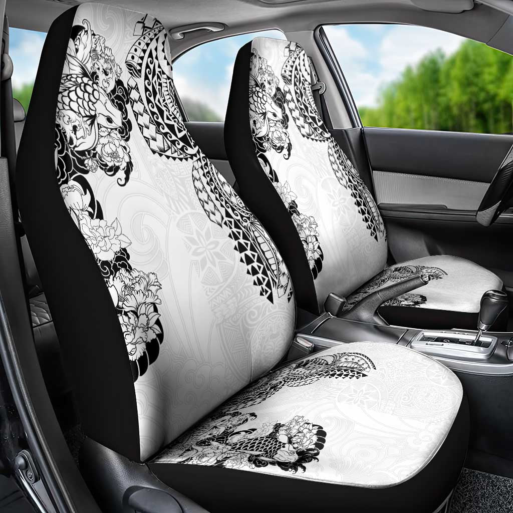 Japanese Irezumi and Hawaiian Polynesian Art Tattoo Car Seat Cover White Color - Polynesian Pride