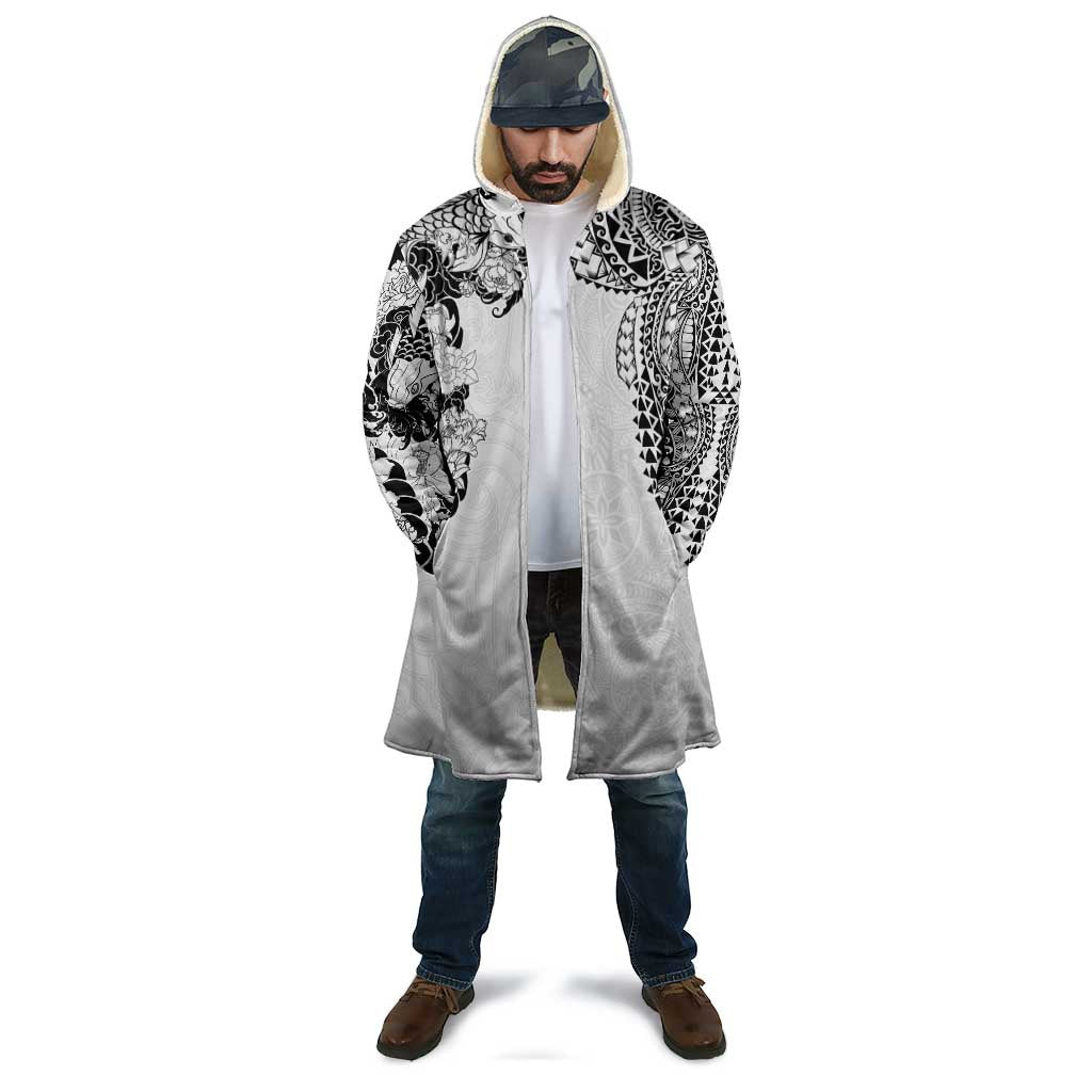 Japanese Irezumi and Hawaiian Polynesian Art Tattoo Cloak White Color - Polynesian Pride