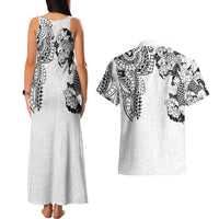 Japanese Irezumi and Hawaiian Polynesian Art Tattoo Couples Matching Tank Maxi Dress and Hawaiian Shirt White Color - Polynesian Pride