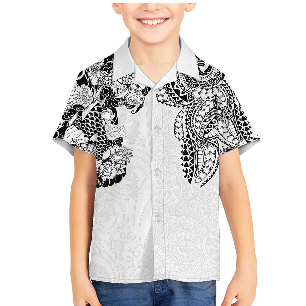 Japanese Irezumi and Hawaiian Polynesian Art Tattoo Family Matching Mermaid Dress and Hawaiian Shirt White Color - Polynesian Pride