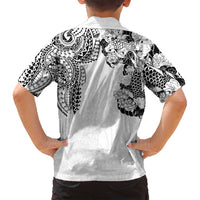 Japanese Irezumi and Hawaiian Polynesian Art Tattoo Family Matching Off Shoulder Maxi Dress and Hawaiian Shirt White Color - Polynesian Pride
