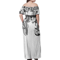 Japanese Irezumi and Hawaiian Polynesian Art Tattoo Family Matching Off Shoulder Maxi Dress and Hawaiian Shirt White Color - Polynesian Pride