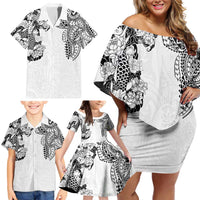 Japanese Irezumi and Hawaiian Polynesian Art Tattoo Family Matching Off Shoulder Short Dress and Hawaiian Shirt White Color - Polynesian Pride