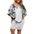 Japanese Irezumi and Hawaiian Polynesian Art Tattoo Family Matching Off Shoulder Short Dress and Hawaiian Shirt White Color - Polynesian Pride