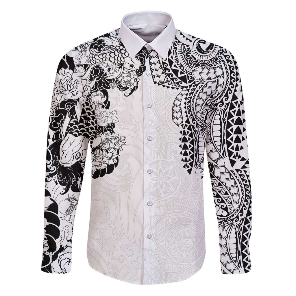 Japanese Irezumi and Hawaiian Polynesian Art Tattoo Family Matching Puletasi and Hawaiian Shirt White Color - Polynesian Pride