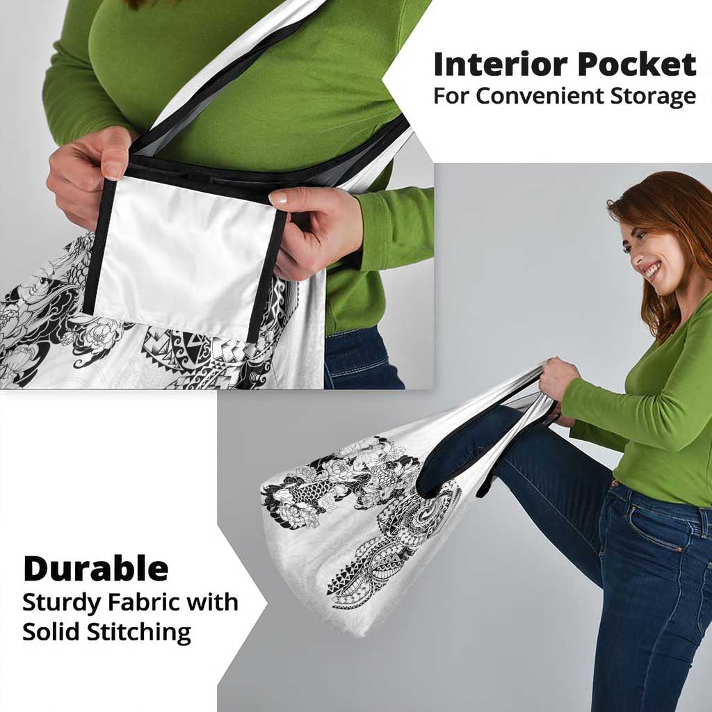 Japanese Irezumi and Hawaiian Polynesian Art Tattoo Grocery Bag White Color - Polynesian Pride