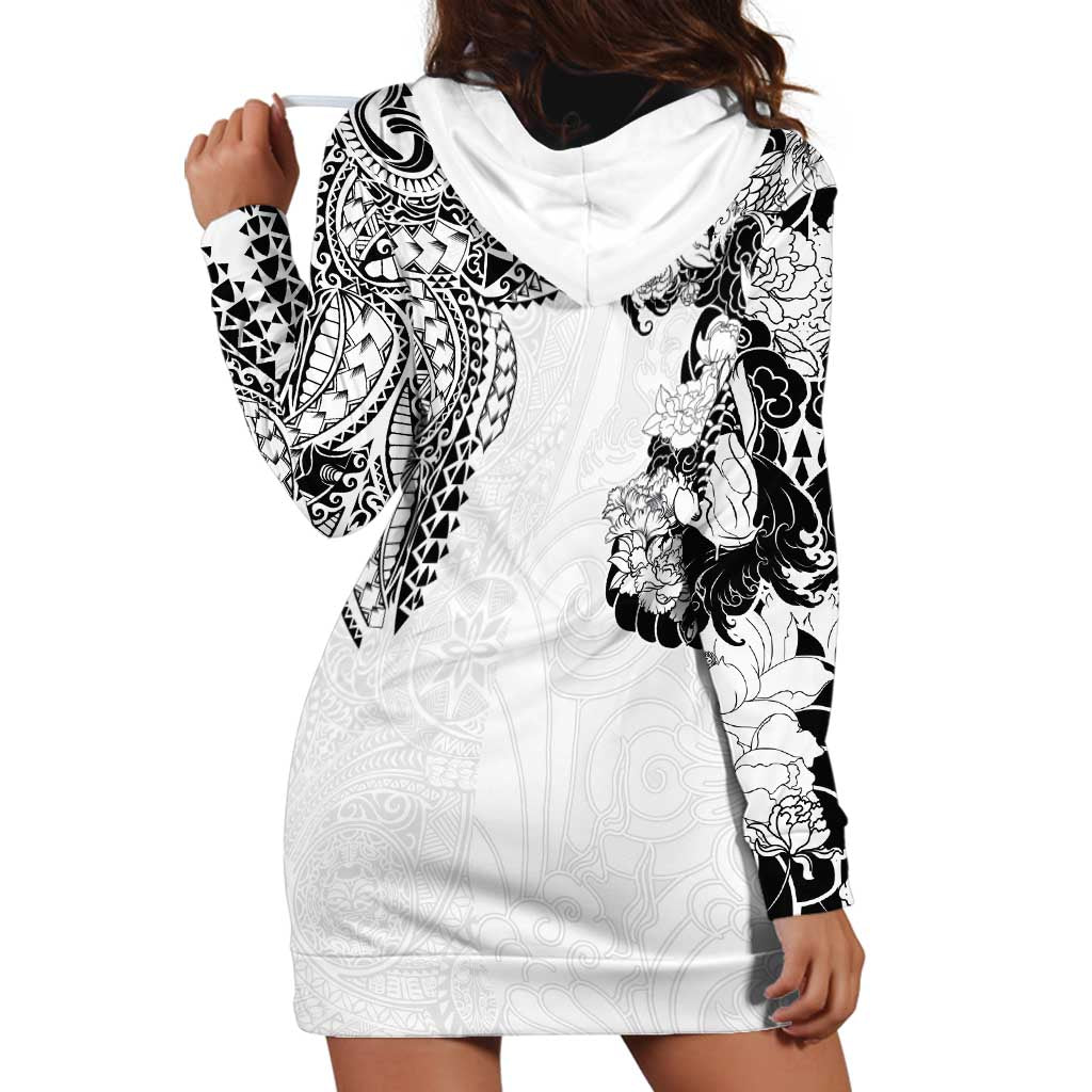 Japanese Irezumi and Hawaiian Polynesian Art Tattoo Hoodie Dress White Color - Polynesian Pride