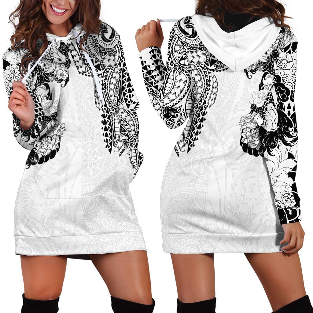 Japanese Irezumi and Hawaiian Polynesian Art Tattoo Hoodie Dress White Color - Polynesian Pride