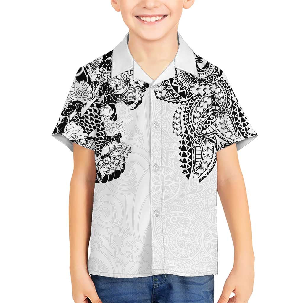 Japanese Irezumi and Hawaiian Polynesian Art Tattoo Kid Hawaiian Shirt White Color - Polynesian Pride