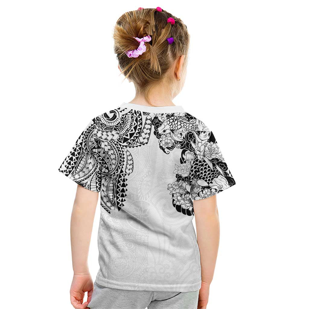 Japanese Irezumi and Hawaiian Polynesian Art Tattoo Kid T Shirt White Color - Polynesian Pride