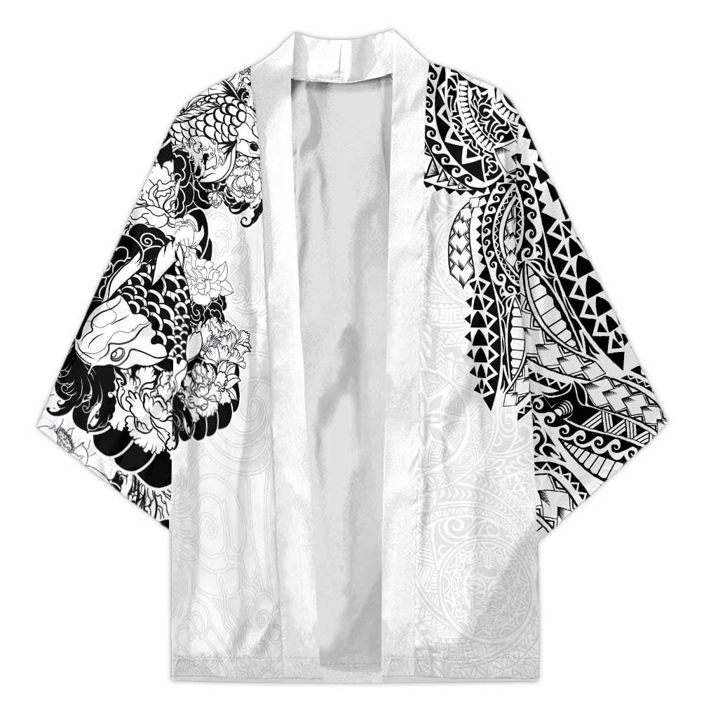 Japanese Irezumi and Hawaiian Polynesian Art Tattoo Kimono White Color - Polynesian Pride