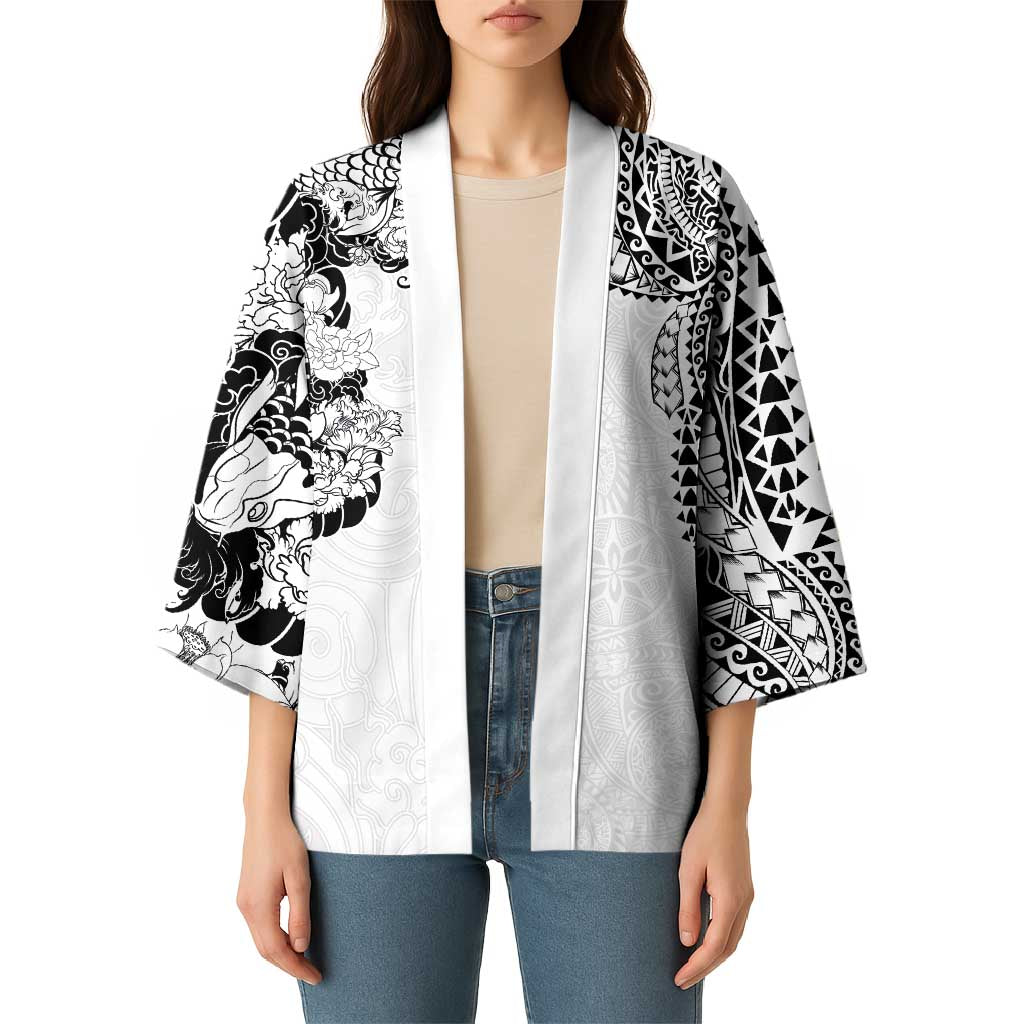 Japanese Irezumi and Hawaiian Polynesian Art Tattoo Kimono White Color - Polynesian Pride