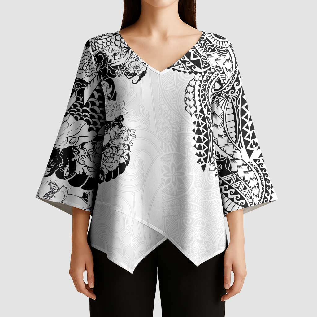 Japanese Irezumi and Hawaiian Polynesian Art Tattoo Kimono Sleeve Blouse White Color - Polynesian Pride