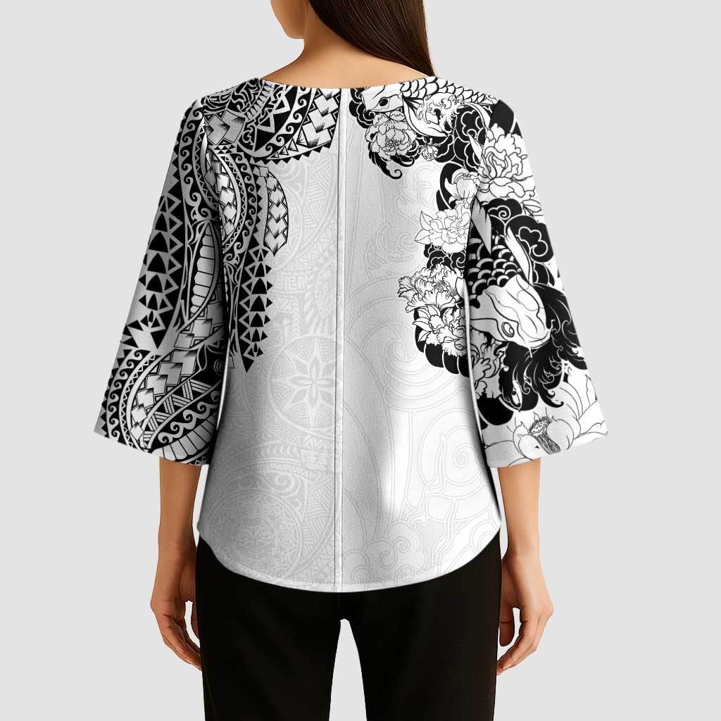 Japanese Irezumi and Hawaiian Polynesian Art Tattoo Kimono Sleeve Blouse White Color - Polynesian Pride