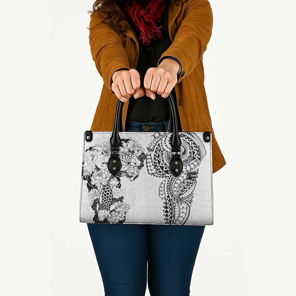 Japanese Irezumi and Hawaiian Polynesian Art Tattoo Leather Bag White Color - Polynesian Pride