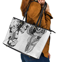 Japanese Irezumi and Hawaiian Polynesian Art Tattoo Leather Tote Bag White Color - Polynesian Pride