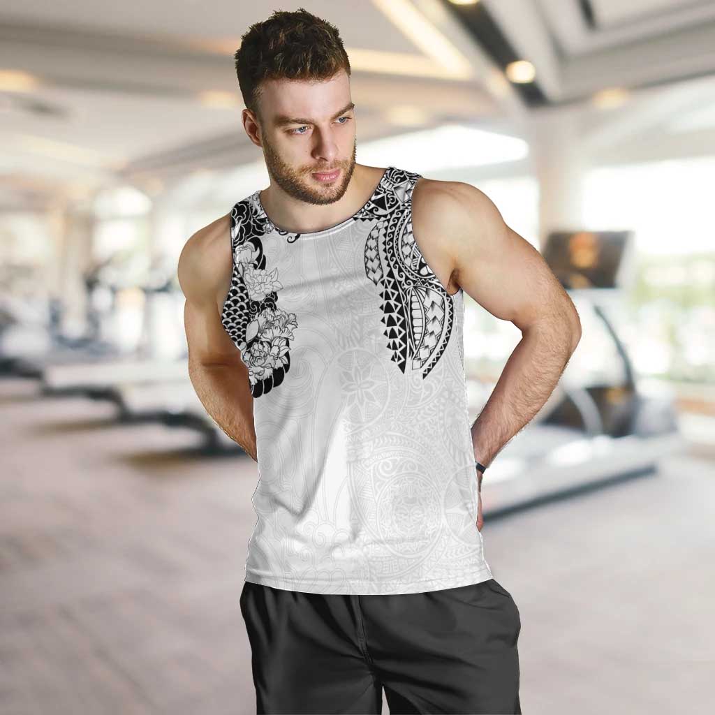Japanese Irezumi and Hawaiian Polynesian Art Tattoo Men Tank Top White Color - Polynesian Pride