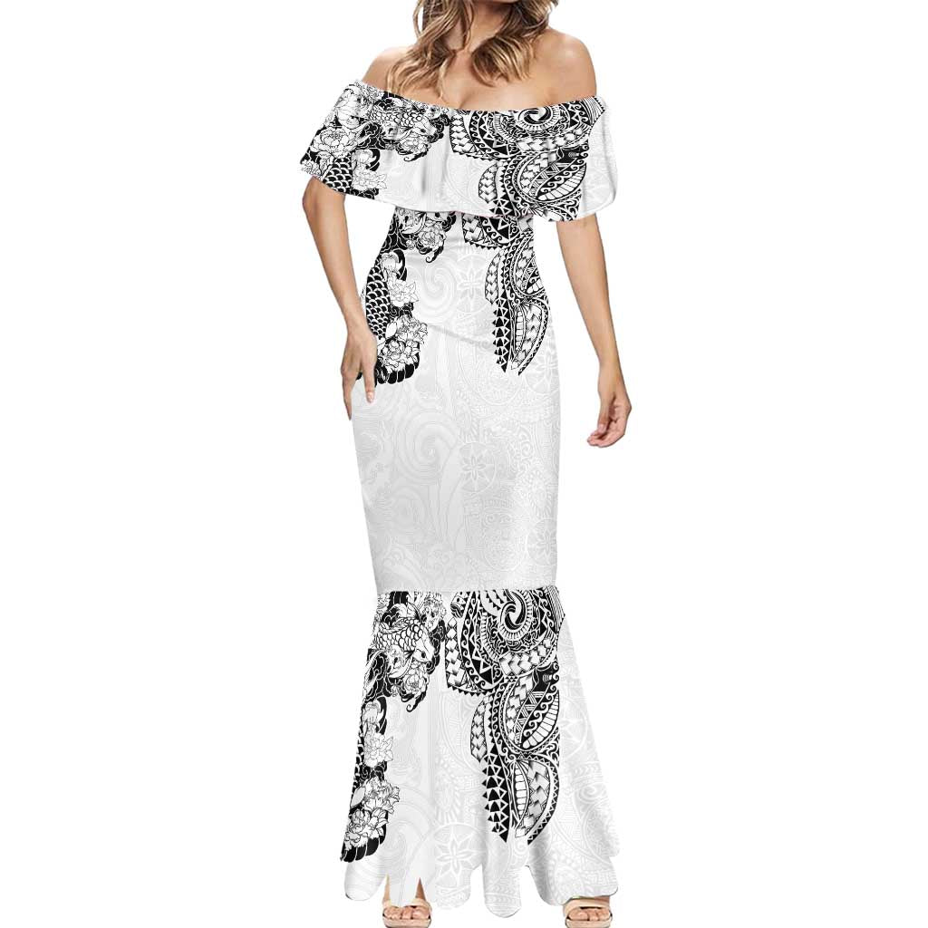Japanese Irezumi and Hawaiian Polynesian Art Tattoo Mermaid Dress White Color - Polynesian Pride