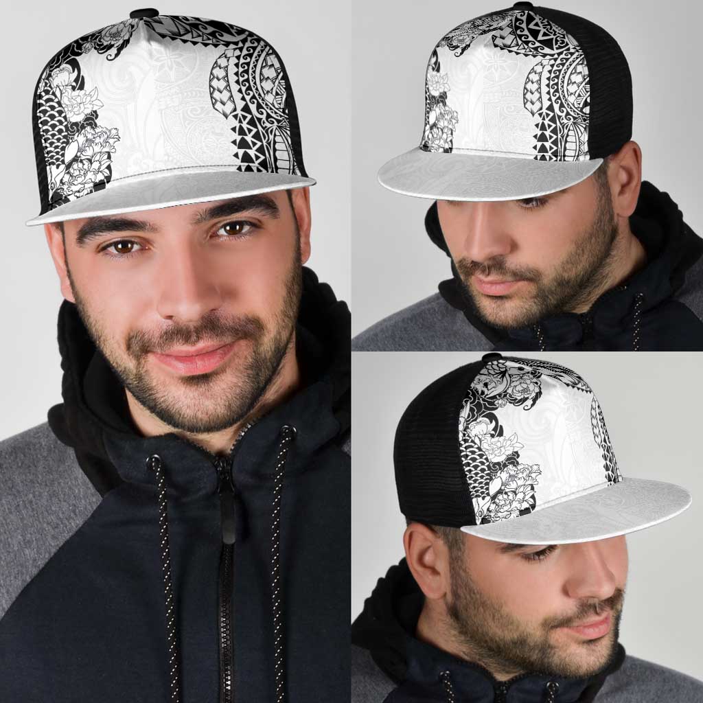 Japanese Irezumi and Hawaiian Polynesian Art Tattoo Mesh Trucker Cap White Color - Polynesian Pride