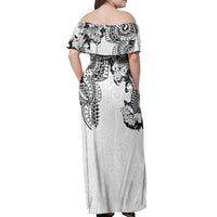 Japanese Irezumi and Hawaiian Polynesian Art Tattoo Off Shoulder Maxi Dress White Color - Polynesian Pride